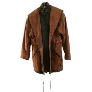 Wilson Adventure Bound Leather Jacket Sz S Chore Barn Field Coat Hood Lined Zip